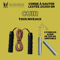 corde à sauter professionnelle en cuir avec leste de 500 grammes, qualité supérieur et poids amovibles