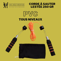 Corde à sauter lestée de 2x250 Grammes par poignée idéal pour la pratique des sports de combat avec corde en PVC lourd