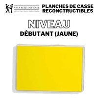 Planche de casse reconstructible et réutilisable pour débutant en plastique dur et mousse légère de protection couleur jaune.
