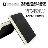 Planche de casse karatéka : Couleur Noire pour le niveau expert. Réutilisable et reconstructible. Matière plastique et réutilisable 400 fois minimum.