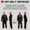 Kimono karaté noir pantalon noir + veste pour hommes et femmes et adolescents avec veste croisée et double languette de fixation intérieur et extérieur (Karategi).