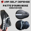 Patte d'ours courbée de boxe ambidextre de couleur noir et blanche avec liseré blanc. Haute densite de mousse et fixation par scratch.