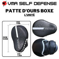 Patte d'ours de boxe pour adulte : Couleur noir avec corde de fixation blanche