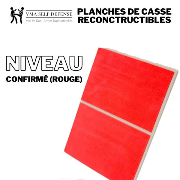 Planche de casse (re-breakable board) reconstructible pour niveau confirmé en plastique dur et mousse légère de protection couleur rouge.