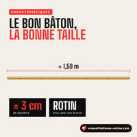 Bâton moyen en rotin brut : ± 1,50 m de long, ± 3 cm de diamètre, avec son écorce