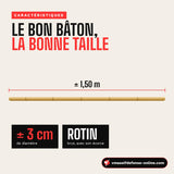Bâton moyen en rotin brut : ± 1,50 m de long, ± 3 cm de diamètre, avec son écorce