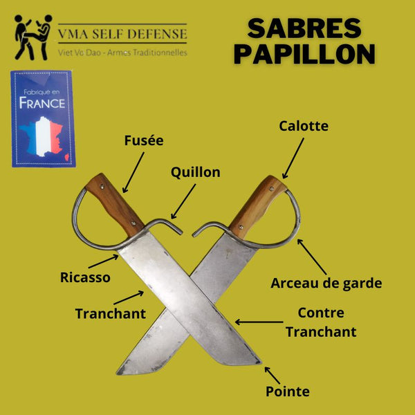 Couteaux papillons pour la pratique du Wing Chun, Viet Vo Dao et du Kung Fu. Sabre d'entrainement rigide parfait pour le travail des applications en 2 par 2. Fabrication artisanale 100 % Française.