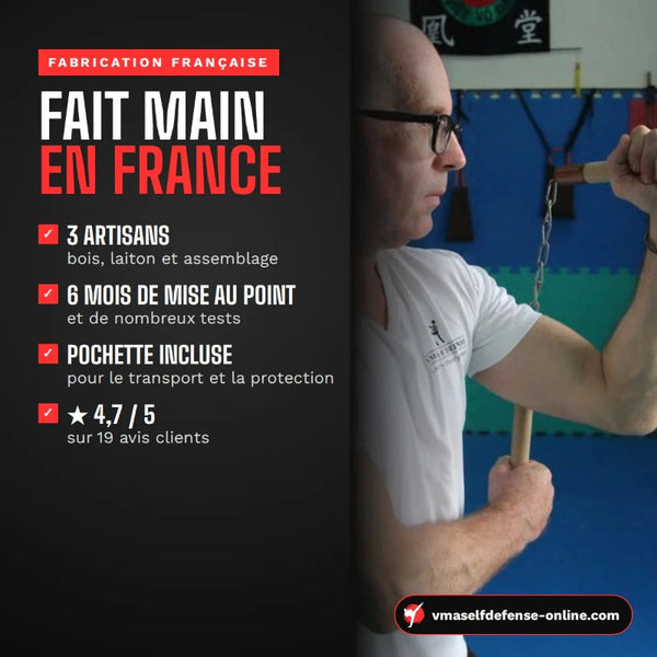 Nunchaku professionnel en bois et chaîne acier, fait main