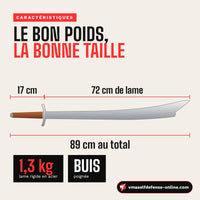 Sabre du pack : 72 cm de lame, 89 cm au total, 1,3 kg