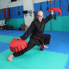 Éventail taichichuan double de qualité supérieur avec montant en plastique dur de couleur unie rouge